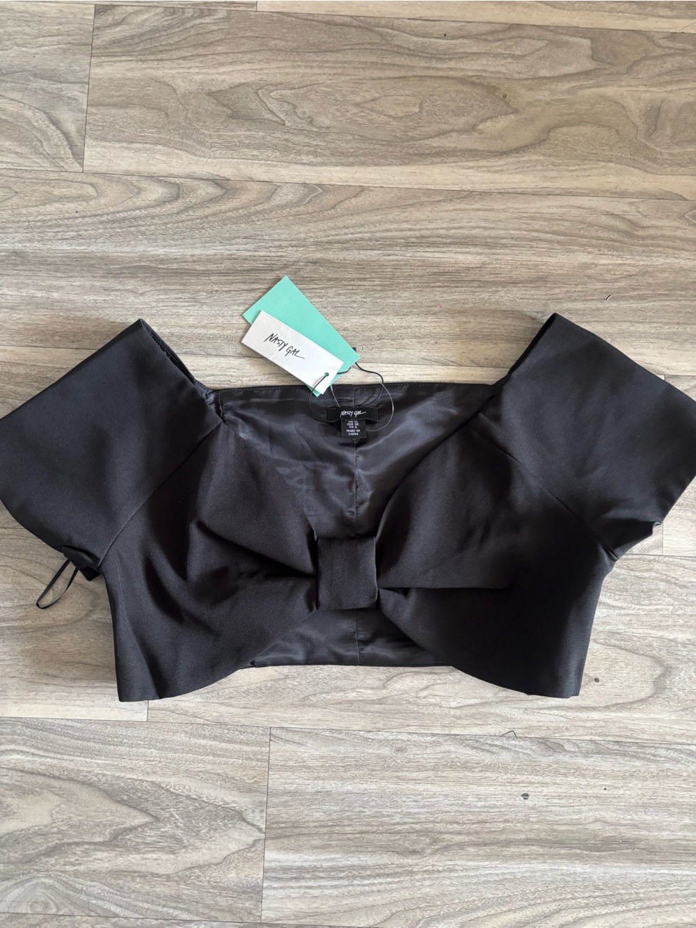 Nasty Gal Black Bow-Front Short Sleeve Crop Top